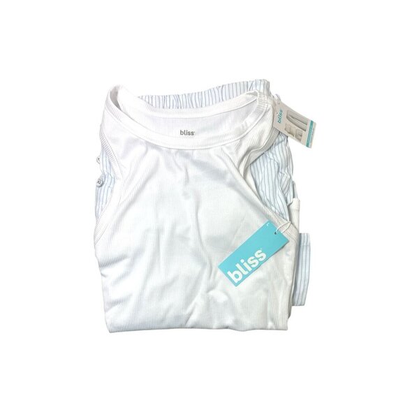 Bliss Womens Blue White Rib Tank Shorts And Pants Pajama 3 Pc Sets Sz XL New - Picture 6 of 9